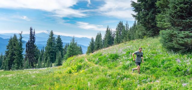 A man running in the mountain